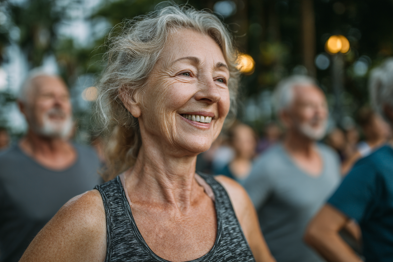 Активні люди поважного віку займаються фітнесом